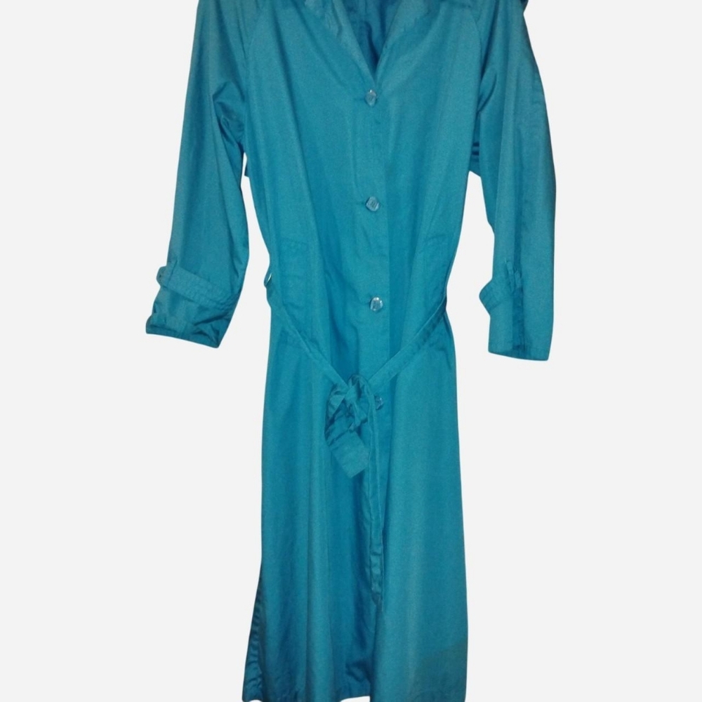 Vtg 80s/90s Totes Trench Raincoat - Vibrant Teal - Size 12